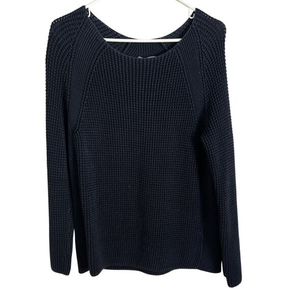 Vince Women's Navy Blue Cable Knit Sweater Size Medium 100% Cotton Heavy - Picture 2 of 6